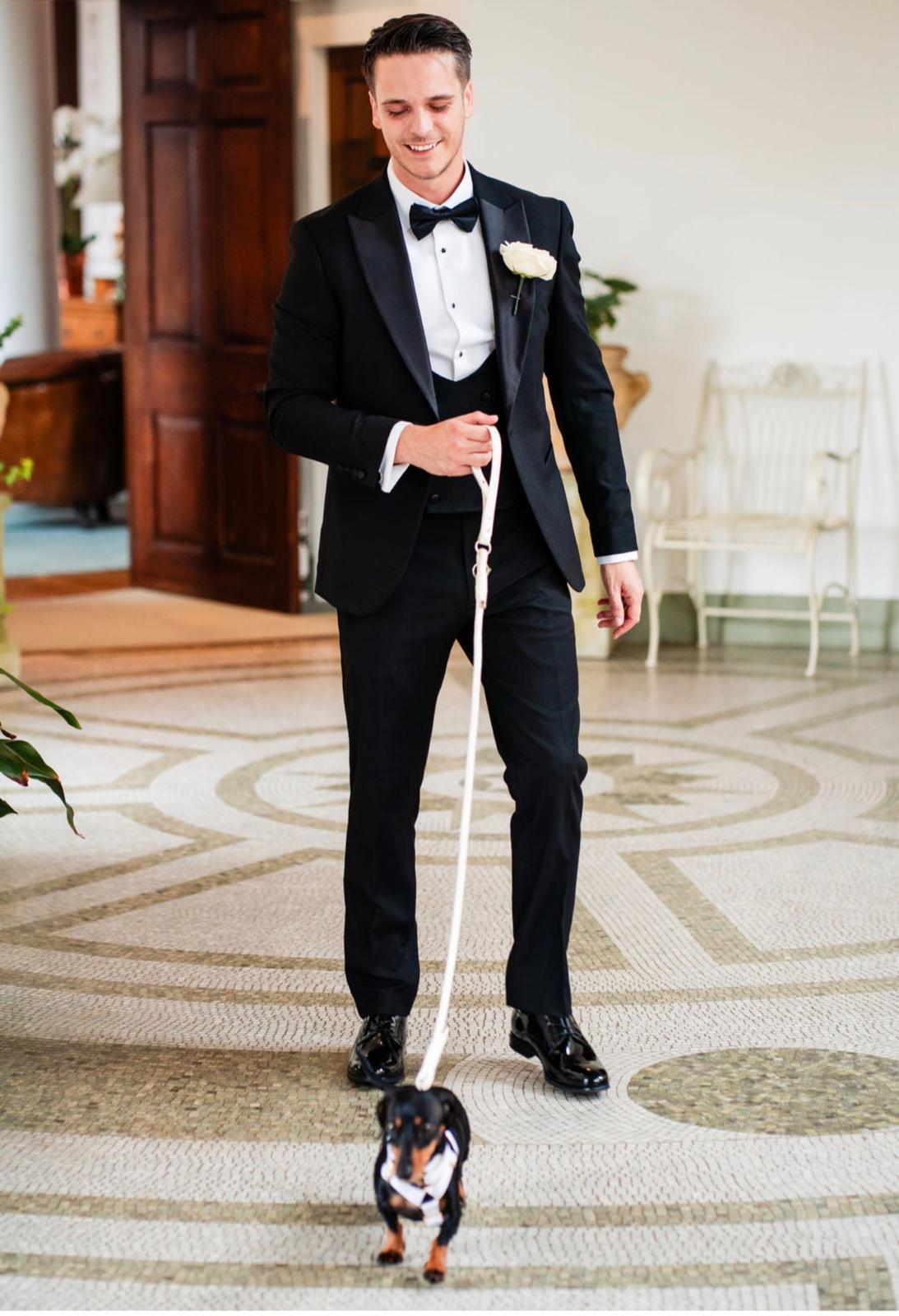 Jordan walking the dog at the venue